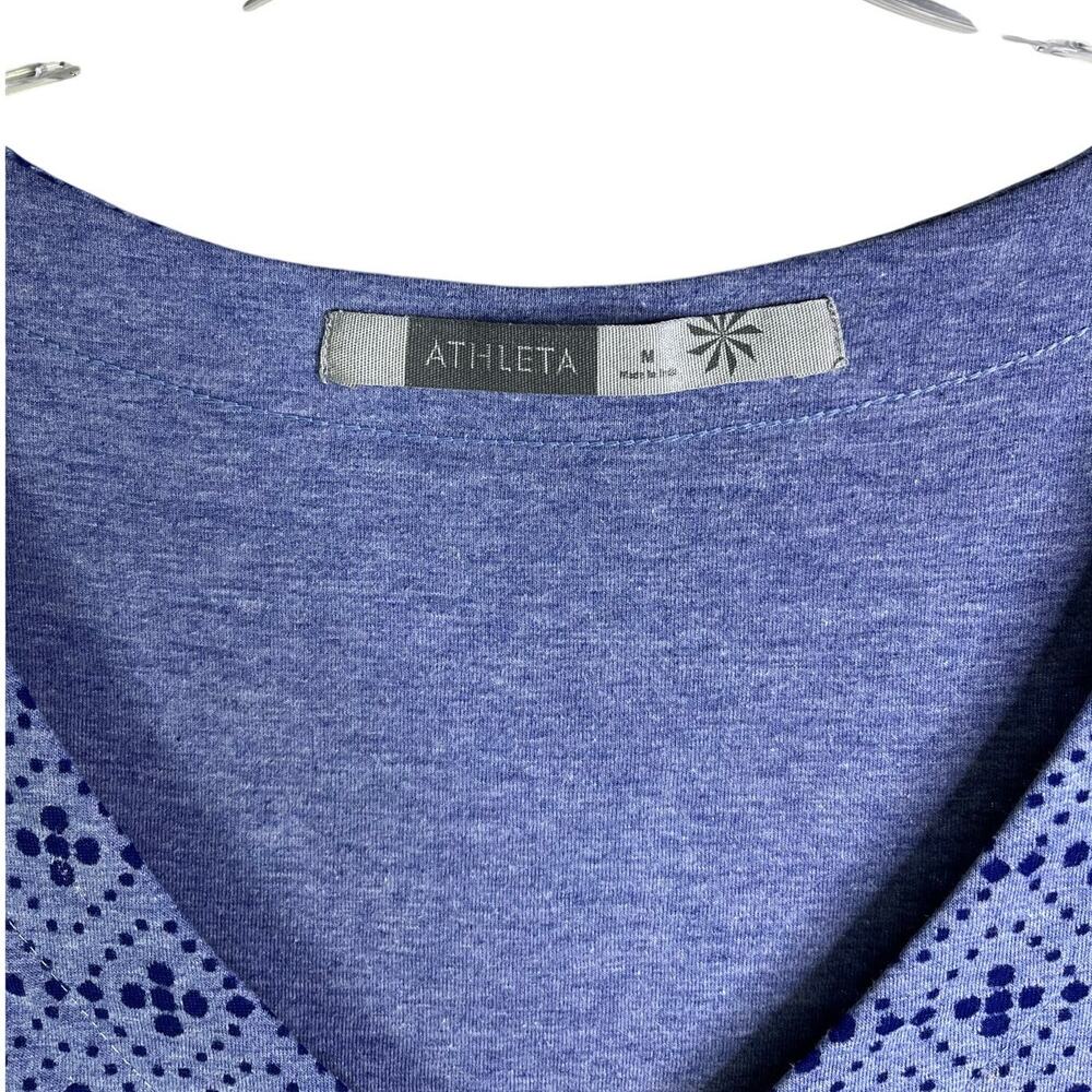 Athleta Dhara Dress Women M Blue Cotton Geometric Cap Sleeve VNeck Summer Casual - Picture 2 of 10